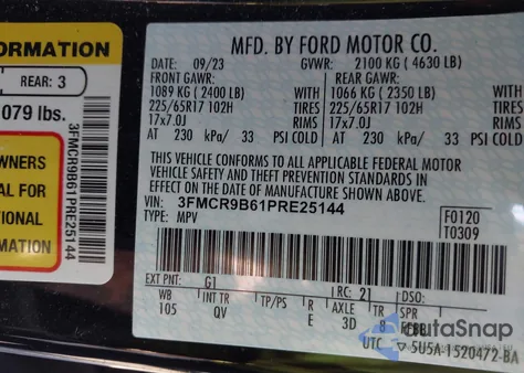 2023 Ford Bronco Sport Big Bend из США, поврежденный, VIN 3FMCR9B61PRE25144